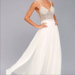 LULUS True Love White Beaded Rhinestone Maxi